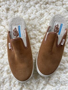 Vans Brown Suede Slip-On Mules with Sherpa Lining